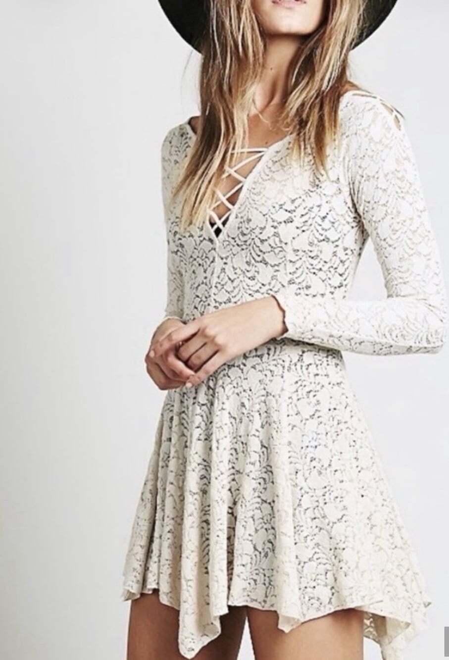 Free People Juliet Lattice Lace-Up Dress Size Small off White Sheer Boho